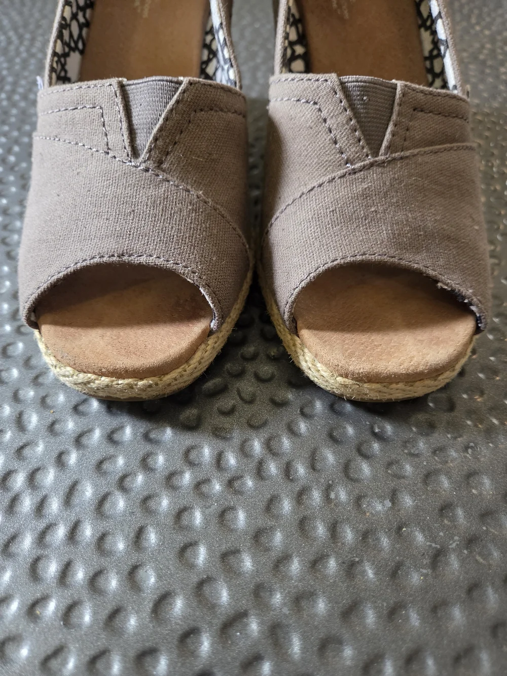 TOMS Brown Canvas Peep-Toe Espadrille Wedges